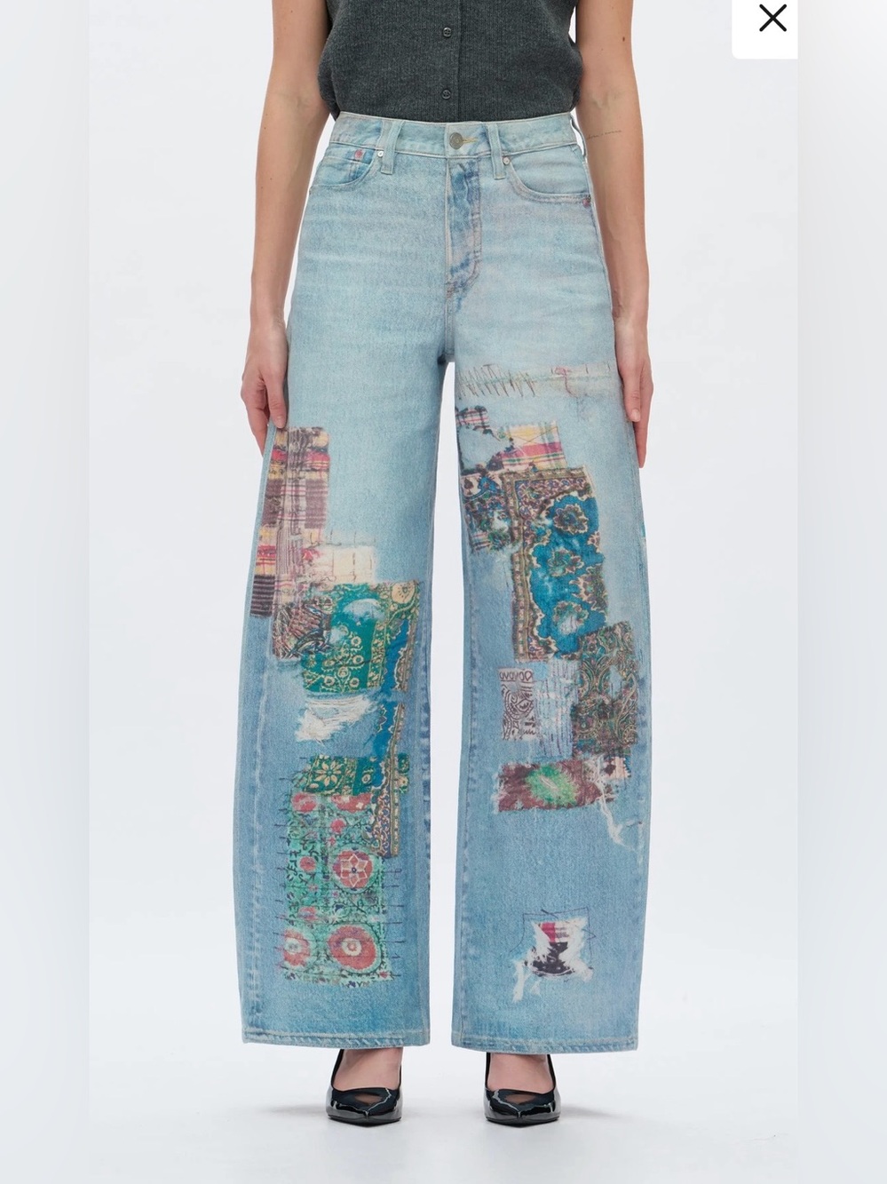 BAYEAS high waist barrel leg Patchwork print Jeans-size 26 NWT